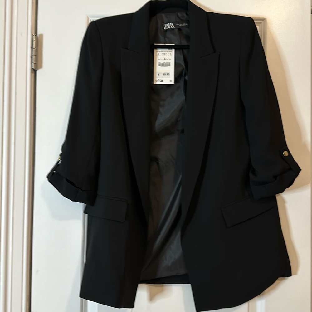 NWT Zara Black Blazer with Rolled Sleeves, Size L